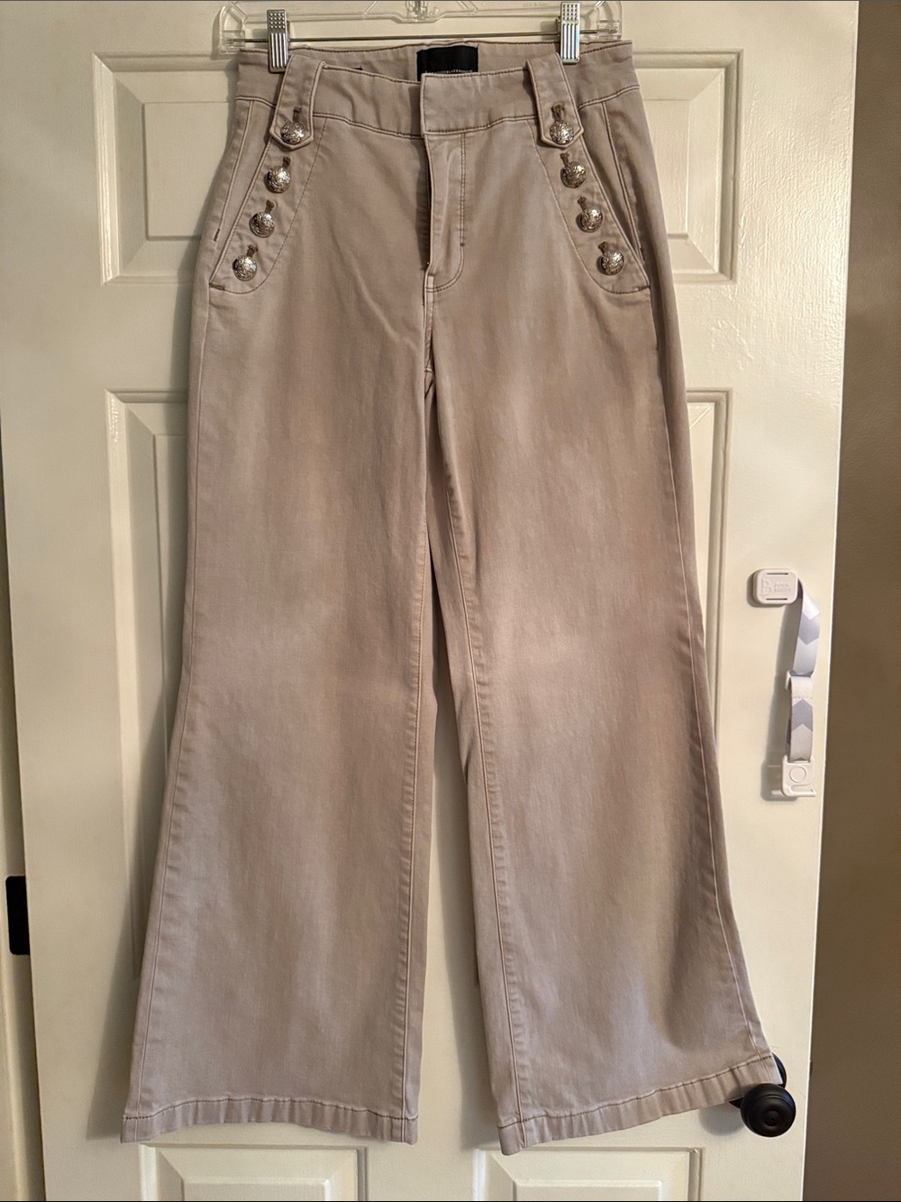 White House Black Market Wide Leg Button-Detail Pants in Beige
